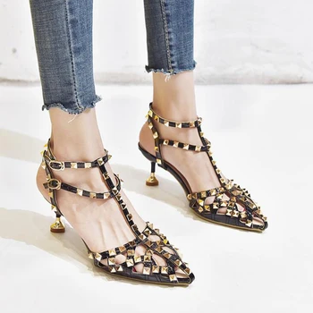 

MHYONS Fashion Women Stud Strappy Sandals Ladies Candy Color High Heels Party Dance Wedding Court Shoes