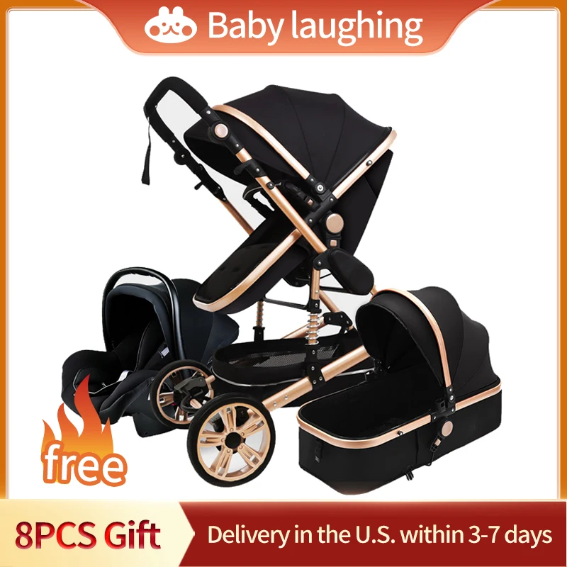 Luxury Baby Stroller 3 in 1 Stable Aluminum Frame Portable Stroller Pram Newborn Bassinet