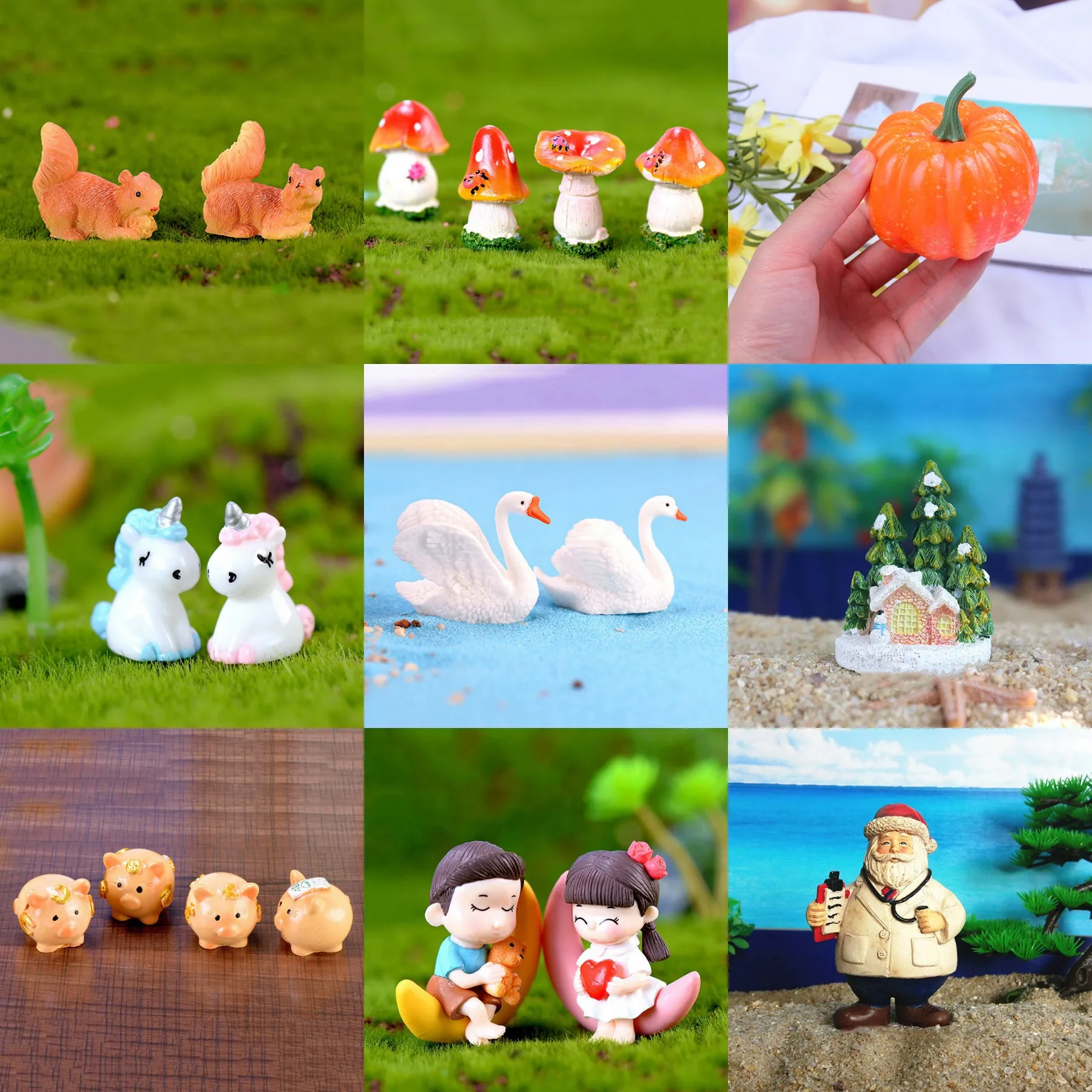 Sweety Lovers Unicorn Pig Christmas Figurines MiniaturesMoss Terrariums Resin Crafts Home Decor Fairy Garden Gnome