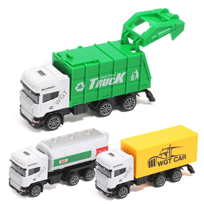 1:64 Simulation Pull Back Alloy Metal Diecasts Garbage Vehicle Model Car  Toy Oil Tank Truck Birthday Gift for Children Boy Y058