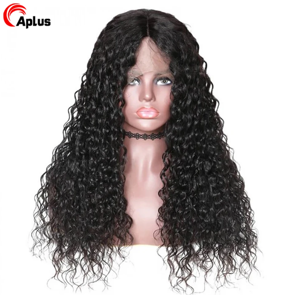 Dianteira do Laço Fechamento do Laço Onda de Água Ondulado para Preto Onda Peruca Cabelo Humano Wave4x4hd Brasileira Encaracolado 28 30inch13x4water 7 Apliques com cabelo humano