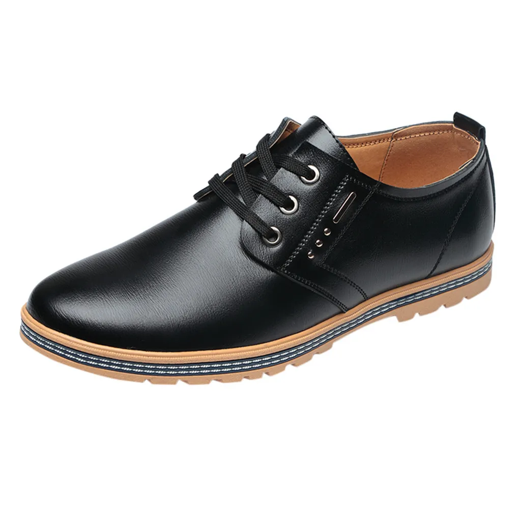 Мужская теплая обувь для отдыха обувь в деловом стиле с круглым носком на шнуровке Мужская официальная обувь высокого качества Мужская деловая кожаная обувь - Цвет: BLACK