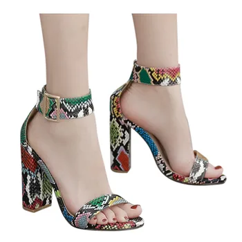 

Big Size 41 Multicolor Snake Pu Leather Women Ankle Strap Sandals Open Toe Thick High Heels Buckle Women Shoes Ladies Sandals 3#