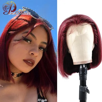 

Burgundy 99J 13*1 Deep Part Lace Part Human Hair Wigs Pre Plucked 150% Straight Bob Lace Front Wig Brazilian Remy Wigs Pinshair