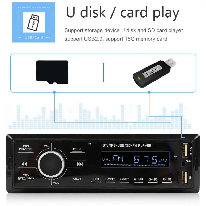 Автомобильный Bluetooth MP3-плеер Dual USB AUX BT 2,4 Аудиомагнитола автомобильное зарядное устройство