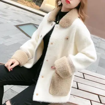 

Women 2020 Autumn Winter Imitation Mink Cashmere Short Jacket Coat Female Casual Lamb Faux Fur Patchwork Loose Outerwear G507