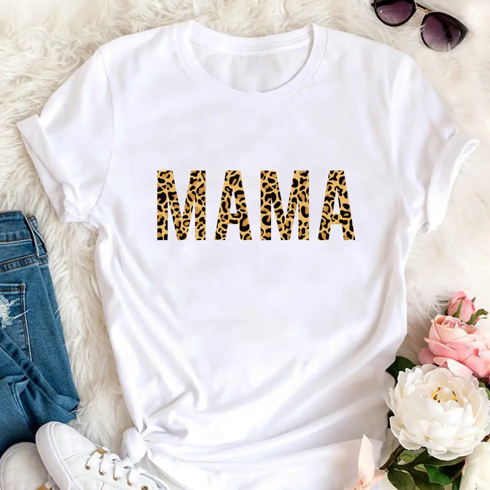 I Love MaMa с леопардовым принтом 100% хлопок женская футболка Мама Жизнь забавная