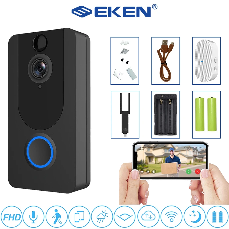 Умный дверной звонок V7 камера IP 1080P для телефона квартир ИК-сигнализация