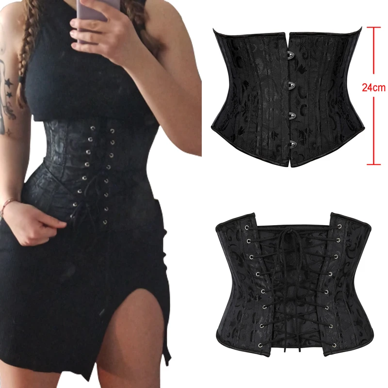 Underbust Corset Sexy Gothic Bustier Steel Boned Waist Trainer Slimming Body Sheath Outwork Girdles Woman's Corset Lace Up