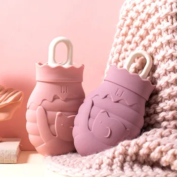 

Silicone Hot Water Bottle Honeypot Bear Bottle With Knit Cover Microwave Heating Silicone Bottle 2020