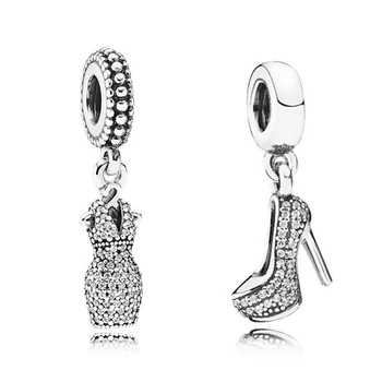 

Baofu 925 Sterling Silver Pendant Covered With Shiny Dress And High Heels Charm Suitable For Original Women Bracelet DIY Jewelry
