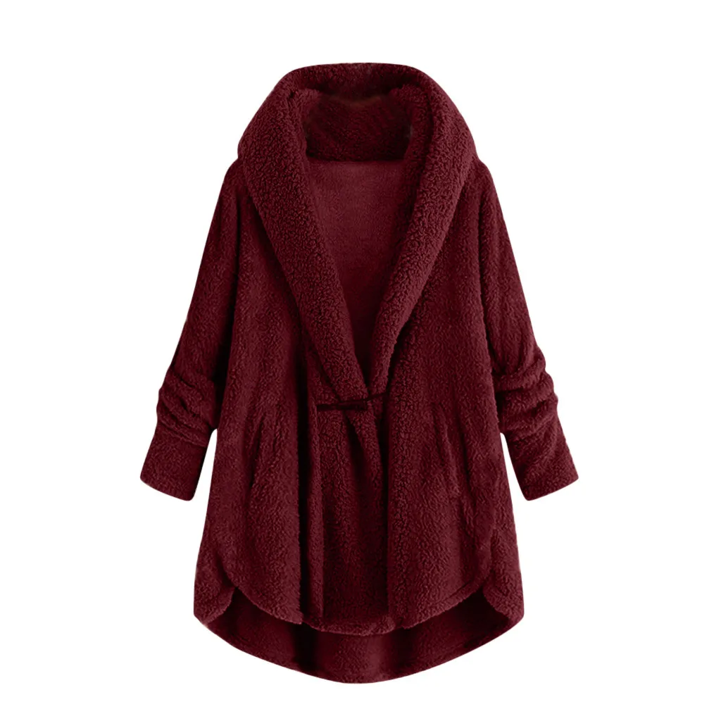 Wine Red Осеннее пальто из искусственного меха с капюшоном, с открытым стежком, для женщин, однотонное, размера плюс, плюшевое пальто, зимнее, с длинным рукавом, розовое, модное, тонкое, меховая куртка для женщин - Цвет: Wine Red