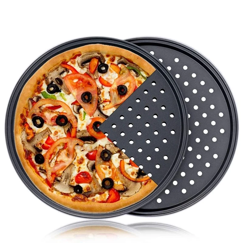 

2 Pack 11 Inch Personal Perforated Pizza Pans Carbon Steel with Nonstick Coating Easy to Clean Pizza Baking Tray