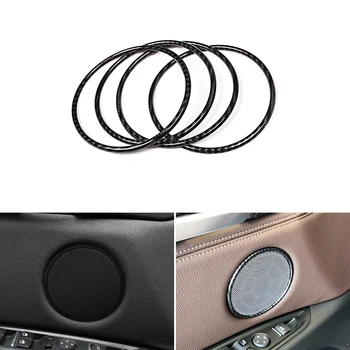 

4pcs Car Styling Carbon Fiber Texture Interior Door Audio Speaker Ring Sticker Loudspeaker Cover Trim For BMW X5 X6 F15 F16
