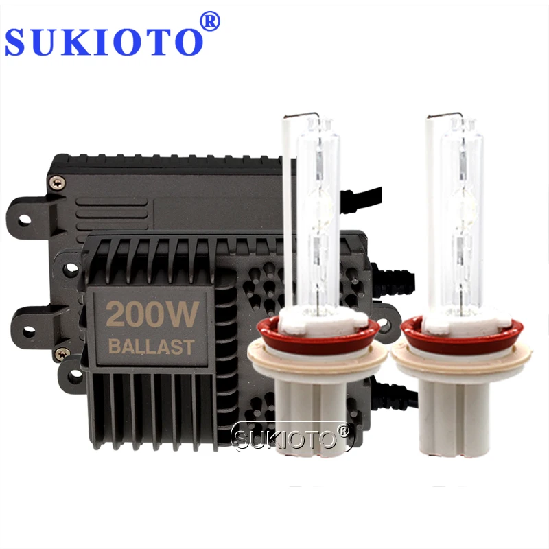 SUKIOTO AC 12V 200W Slim HID Ballast Kit Reactor Xenon Bulb H1 H3 H11 HB3 HB4 D2H H7 HID Conversion Kit 6000K 5000K 8000K 4300K