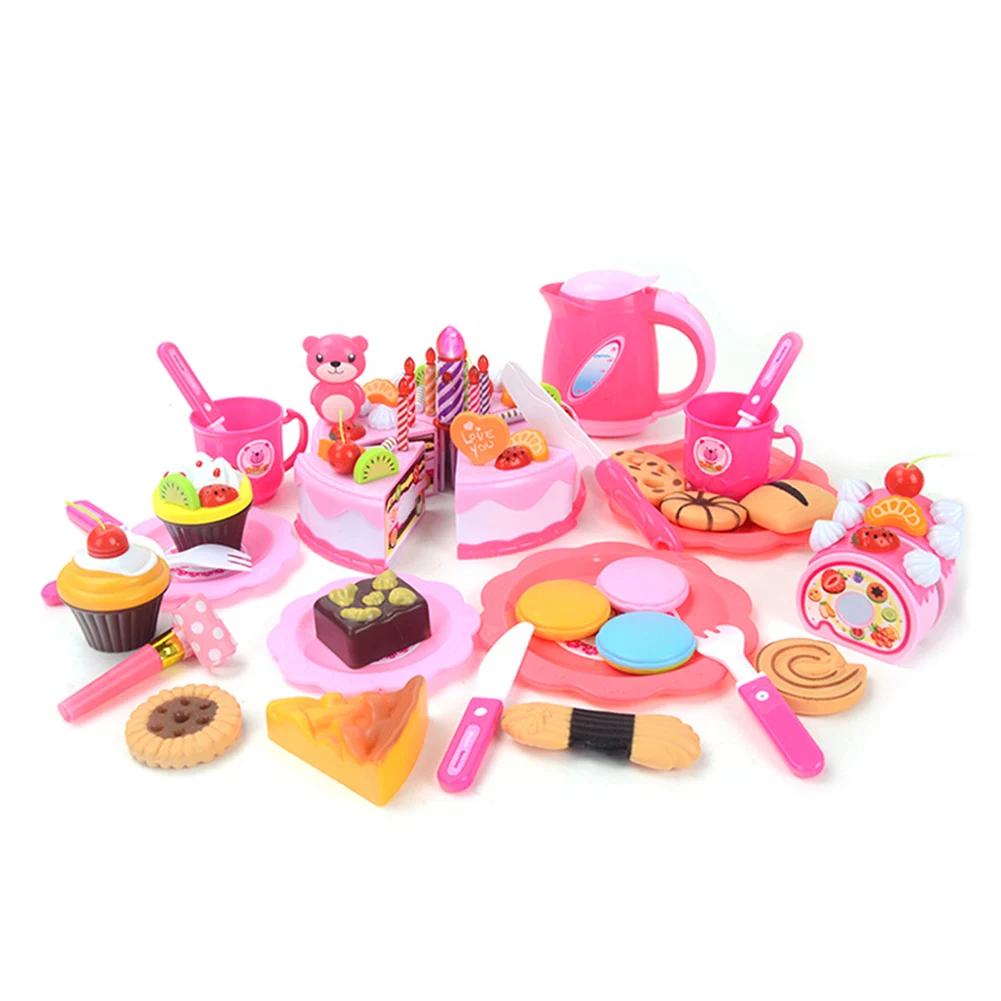 Pink 80pcs Детский игрушечный набор для ролевых игр на день рождения, набор разноцветных детских игрушек для девочек@ ZJF - Цвет: Pink 80pcs