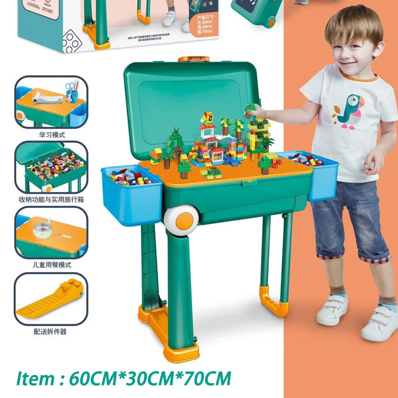 

Building Blocks Tables Bricks Tables Multi-Function Trunk Suitcase Portable Storage Box Table Toys For Christmas Gift Children