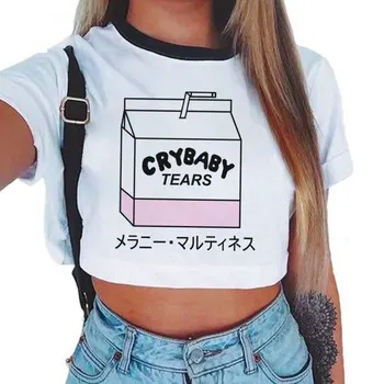 

Summer Cartoon CRYBABY TEARS Print Japanses Aesthetic T Shirt Women Harajuku Cute Casual Gift For Girl Fashion Crop Top T-shirts