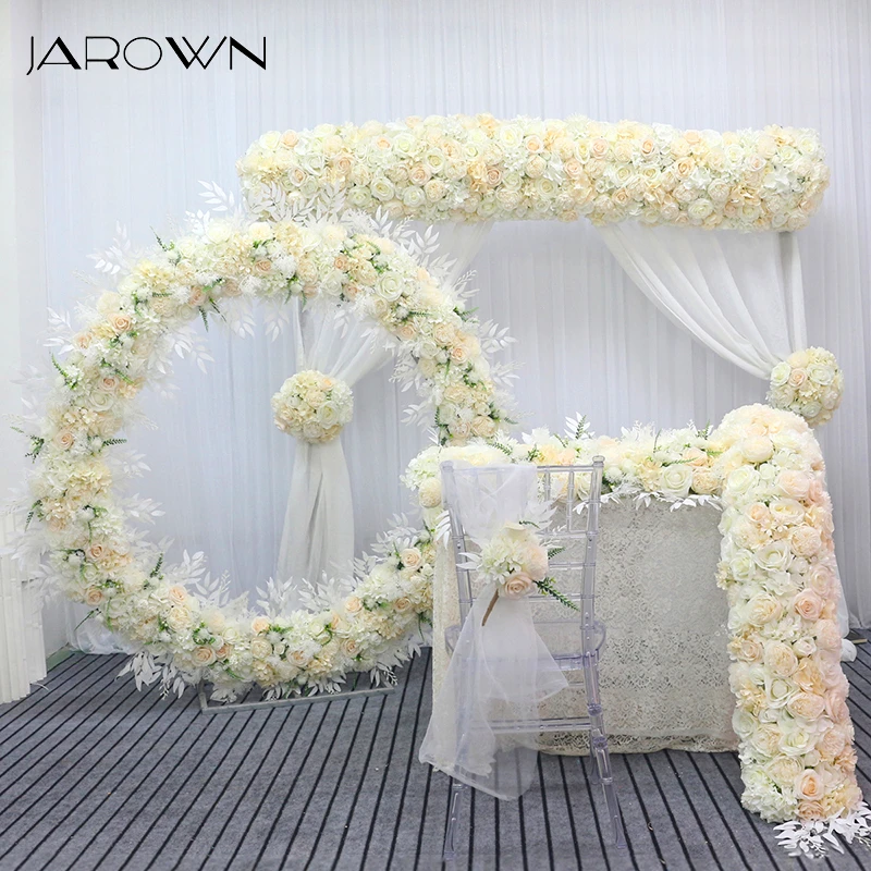 JAROWN Artificial Rose Peony Eucalyptus White Silk Flower Row Wedding Party Home Decor Table Centerpiece Flower Corner Flowers