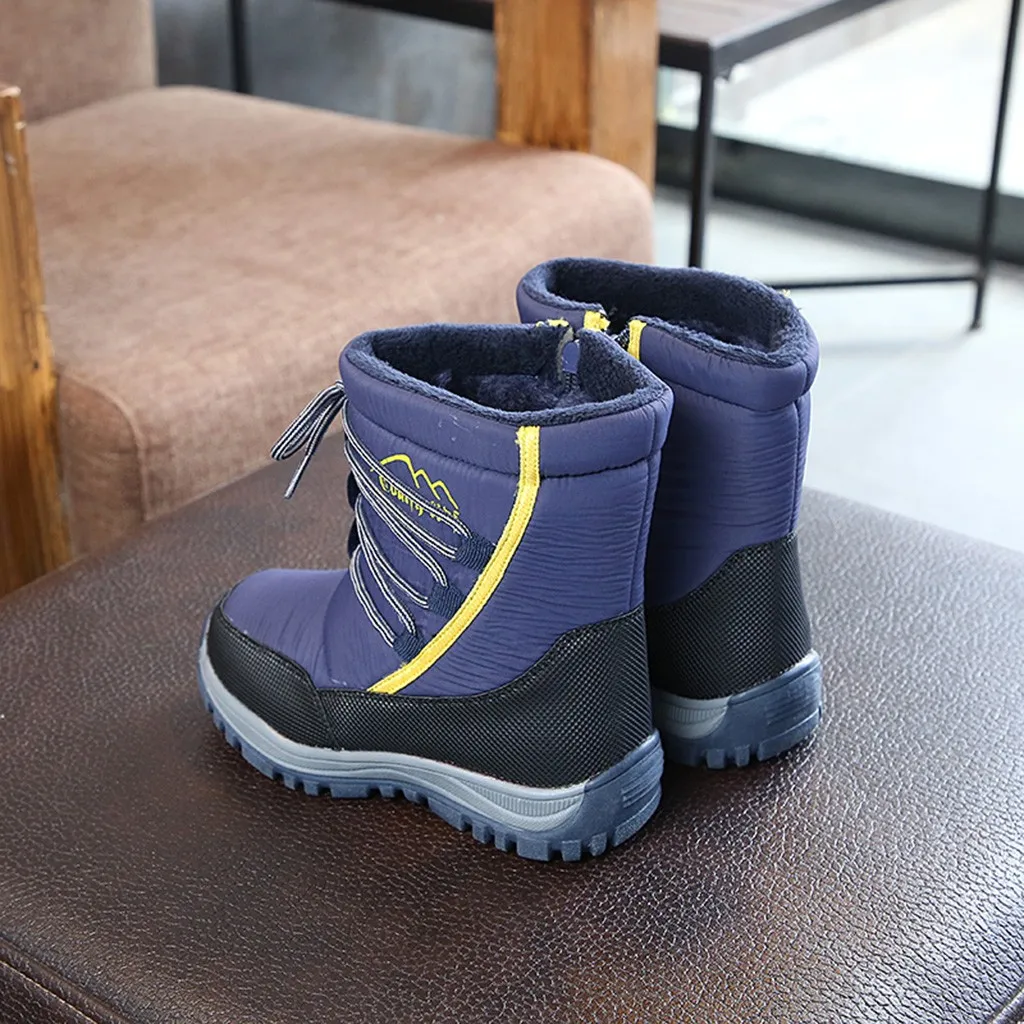 Зимние Детские водонепроницаемые теплые короткие ботинки для маленьких мальчиков и девочек; обувь для снежной погоды; Очаровательная мягкая нейлоновая обувь для малышей с перекрестными завязками