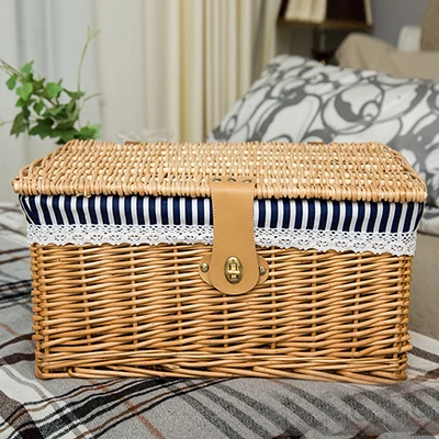 beige stripe Креативная бамбуковая плетеная корзина для хранения с крышкой с замком для хранения одежды, коробка для хранения игрушек, органайзер, коробка для хранения - Цвет: beige stripe