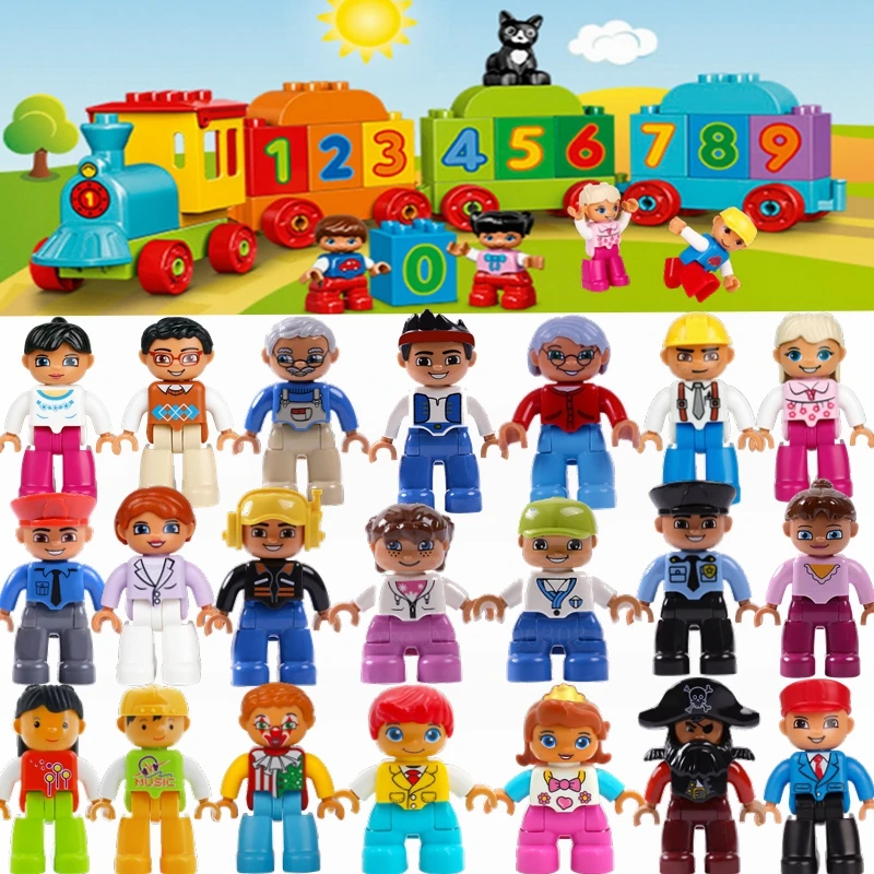 

Legoing Duplo Building Blocks Figures Family Worker Police Farmer Compatible Duploed Animal Train DIY Education Toy for Baby Kid