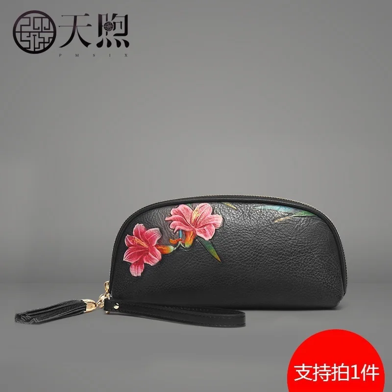 

Hand Take Bag Female 2019 Genuine Leather Head Layer Cowhide Lady Hand Bag Soft Leather Temperament Big Capacity Hand Catch Bag