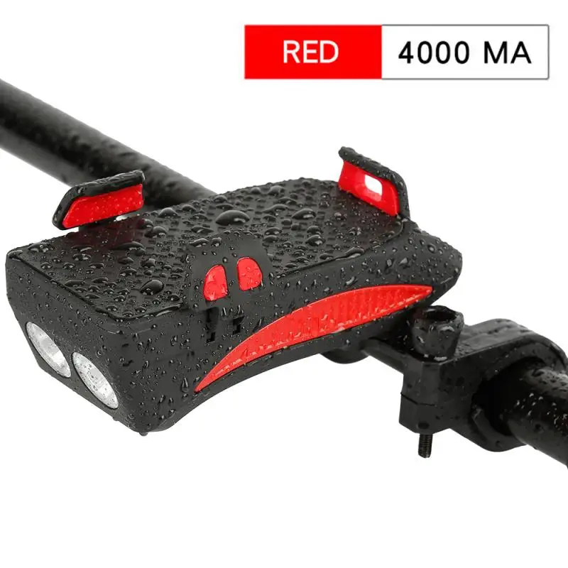 Red 4000mAh 4 в 1 велосипедный светильник флэш-светильник велосипедный сигнал руля держатель для телефона Велоспорт включая мобильную мощность 2000/4000 мАч для смартфона - Цвет: Red 4000mAh