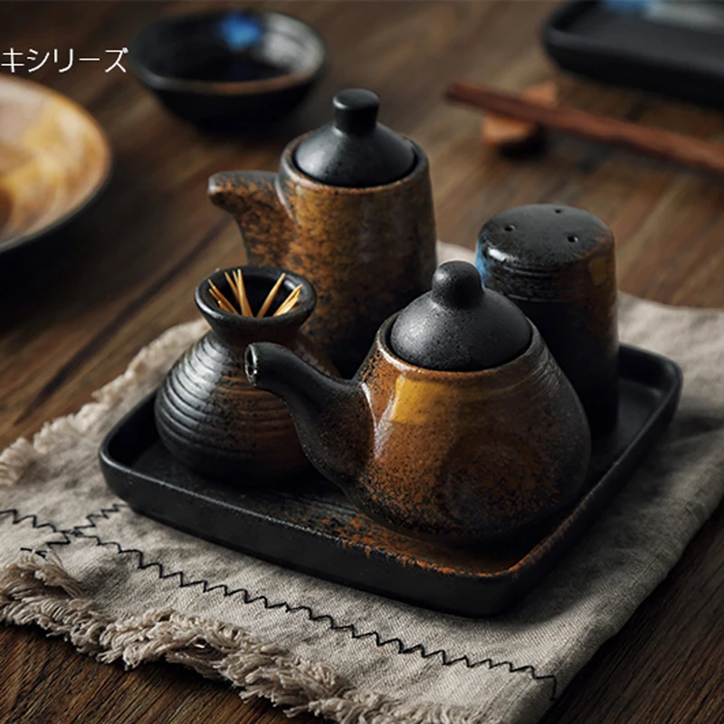 japonês retro criativo restaurante tempero enlatado molho de soja garrafa titular palito pimenta conjunto molho de soja dispensador