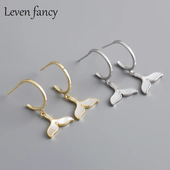 

925 Sterling Silver Mermaid Charm Earrings Korean Simple Semi Circle Nature New Jersey Abalone Shell Dolphin Tail Drop Earrings