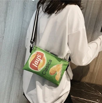 

2020 Funny Small Bag Women's Bag Joy Potato Chips Personalized Fashion Ceative Lazy Style Cute Canvas Messenger Bag For Girls