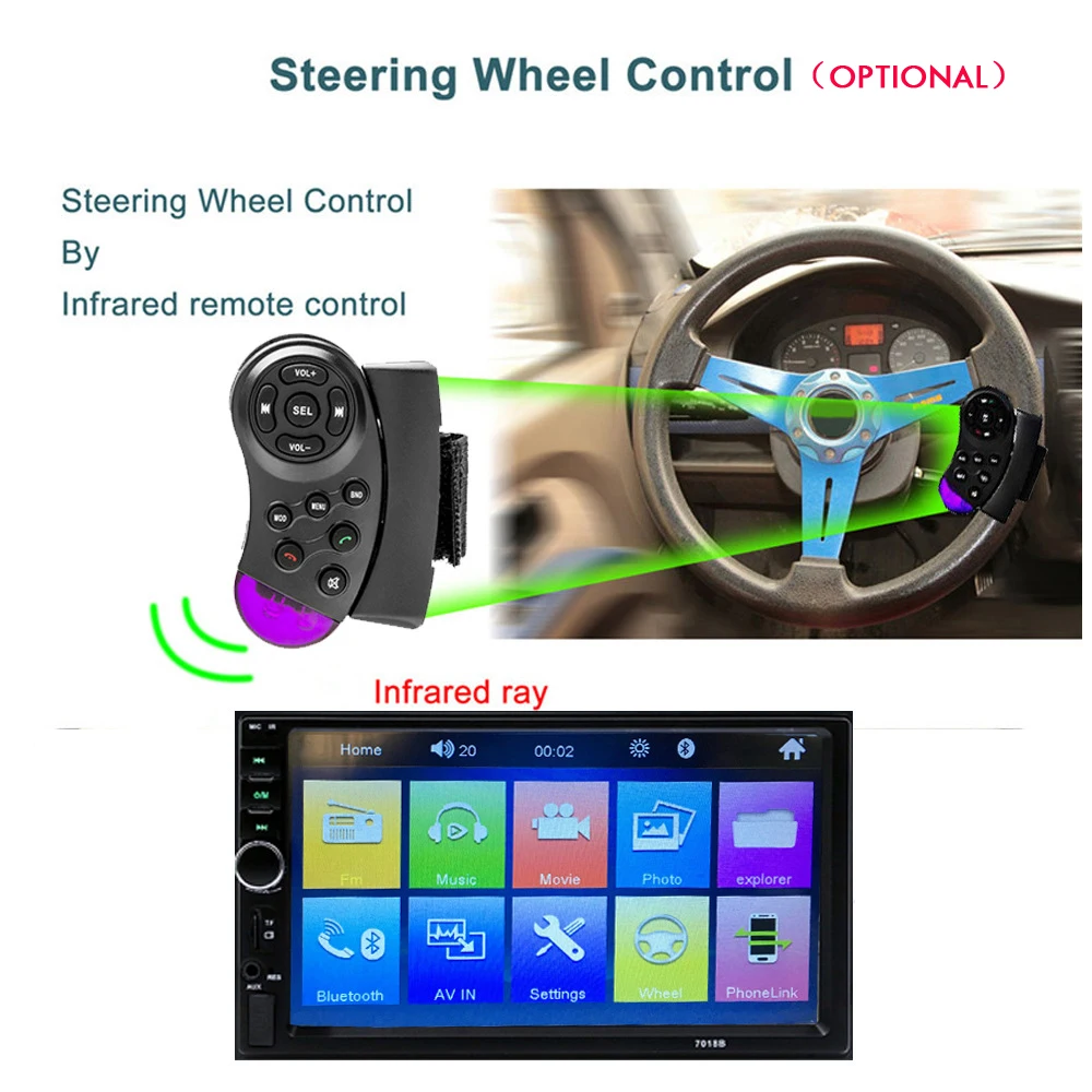 7018B Автомобильная Радиостанция Стерео 1 Din аудио USB AUX TF карта FM Bluetooth MP3 плеер с камерой заднего вида пульт дистанционного управления