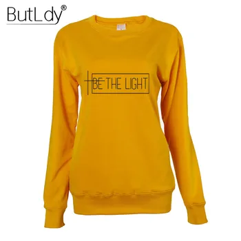 

O-neck Letters Be The Light Logo Sweatshirt Women Solid Long Sleeve Hoodies 2019 New Style Autumn Winter Cotton Sweatshirts