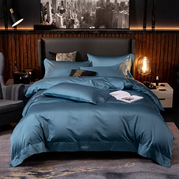 

Luxury Jane High-End Solid Color Silk Slip 60s Sateen Long-staple Cotton 4-piece Bedding Set Four-Piece Wechat Business Gift