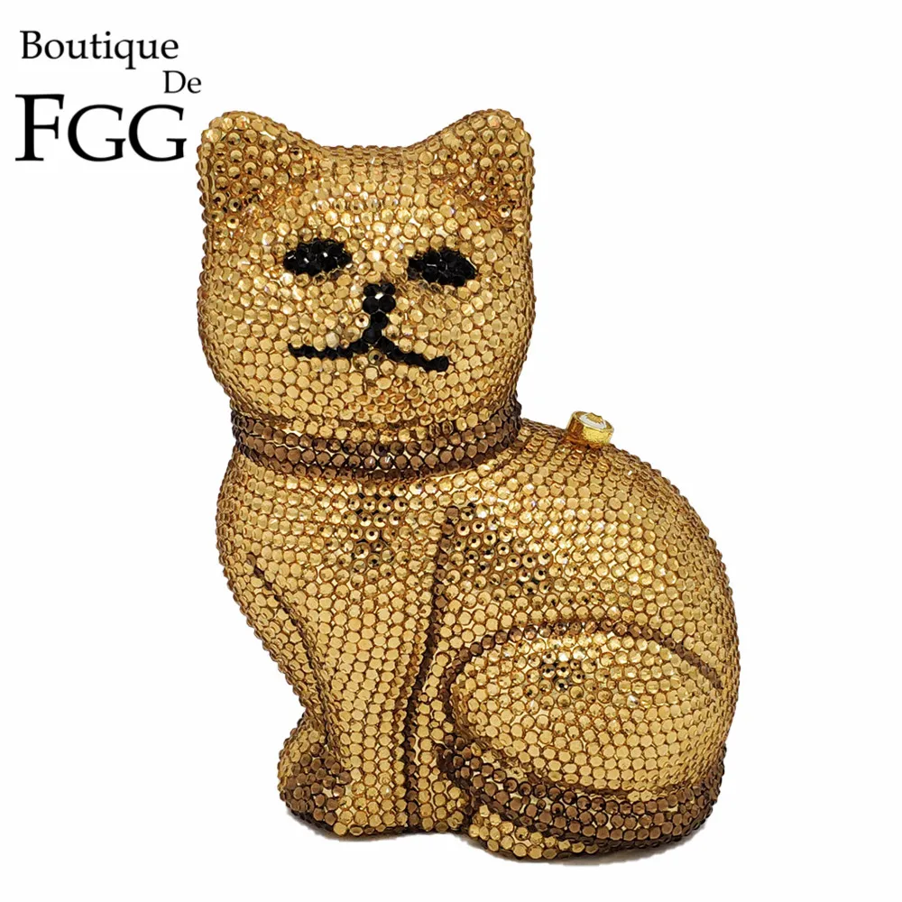 Женский клатч-минодьер Boutique De FGG золотистый клатч с котом и кристаллами вечерние