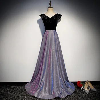 

New Elegant Velet Sequin Ruffle V-neck Long Prom Party Evening dresses 2020 Princess Pageant Formal gowns robe de soiree