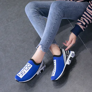 

Summer Women New Socks Shoes Big Size 45 Stretch Fabric Vulcanize Breathable Soft Sneakers Shoes Footwear Fashion Vulcanize Shoe