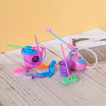 

9pcs Play House Toys Realistic Cleaning Toys Kitchen Accessories Broom Mop Toy Dining Kitchen Home Pretend Toys Doll Furniture