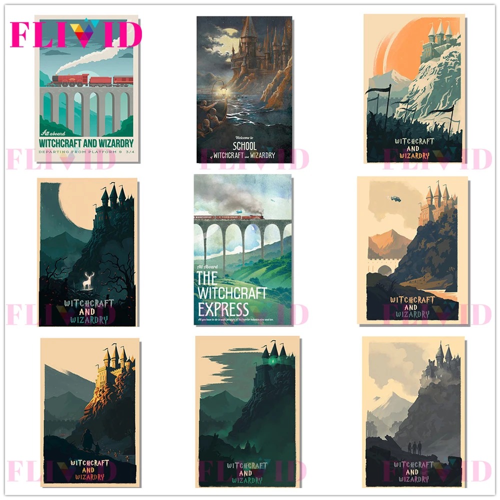 Famous Movie Witchcraft School Cartoon Scenery Nordic Poster Wall Art Canvas Painting Wall Pictures For Living Room Unframed