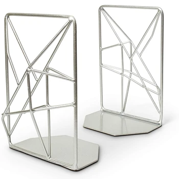 

2 Pcs Silver Geometric Bookends, Frosted Decorative Iron Bookends, Office Creative Bookshelves, Rustic Decorations