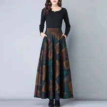 Aliexpress - New Embroidered Skirt Female Autumn Winter Woolen Elastic High Waist Long A-Line Thick Vintage Floral Large Swing Skirt