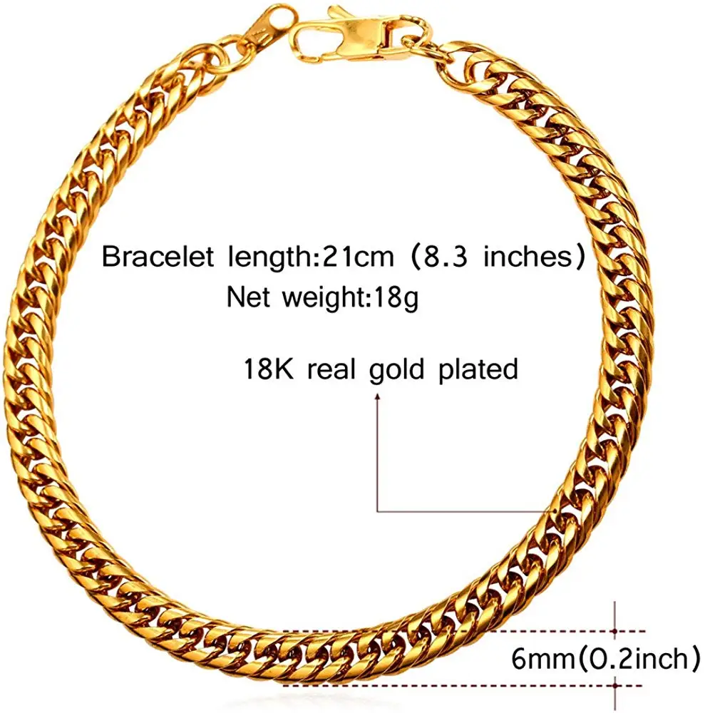 U7, золотые/черные браслеты из нержавеющей стали для мужчин и женщин, 6 мм, 21 см, мужские панк ювелирные изделия, подарки, браслет на цепочке H1091