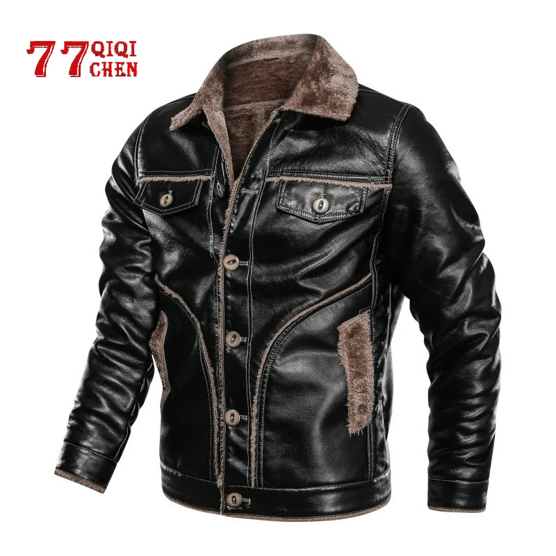 

Winter Leather Jacket Men Plus Size 7XL 8XL Thick PU Leather Coat Male Casual Double-face Fur Fleece Jacket Jaqueta De Couro