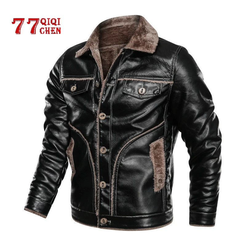 cowboy leather jacket Winter Leather Jacket Men Plus Size 7XL 8XL Thick PU Leather Coat Male Casual Double-face Fur Fleece Jacket Jaqueta De Couro mens leather motorcycle jackets