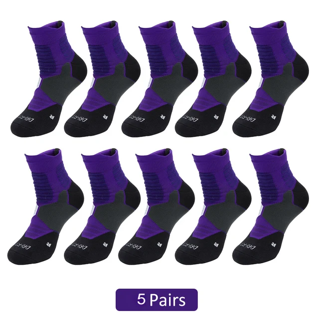5Pairs Men's socks Breathable Socks women's Compression socks Basketball Socks Football Trekking Running Sport Socks Wintersocks Purple-5pairs