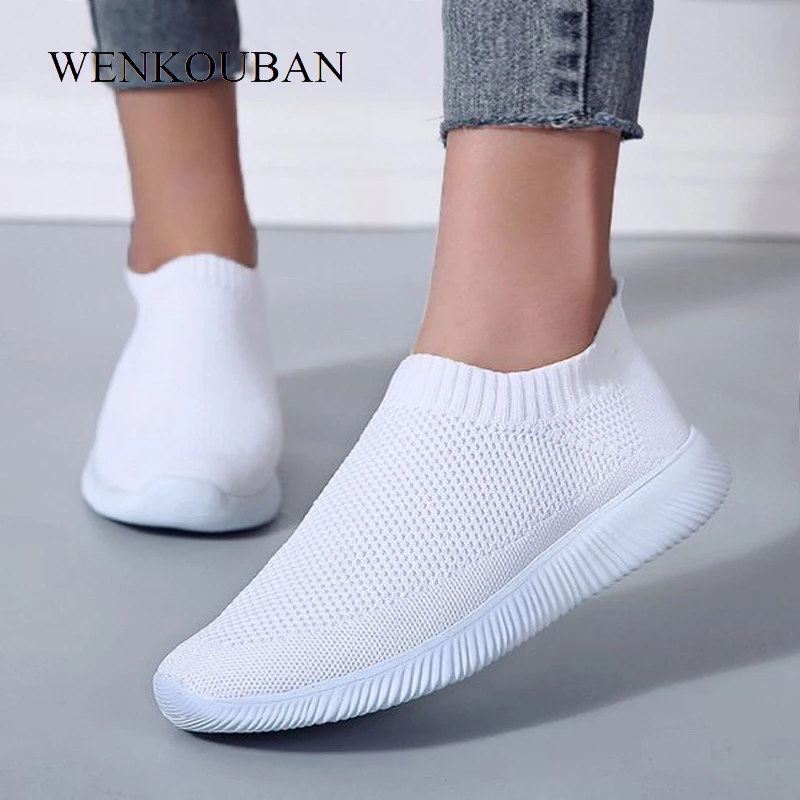 Women White Sneakers Female knitted 