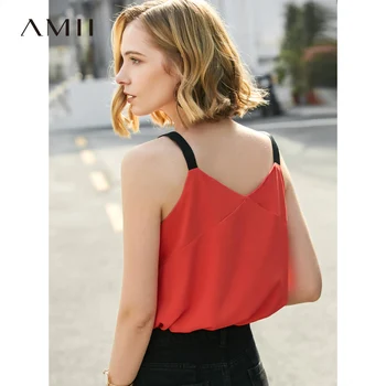 

AMII Summer Fashion Design Solid Color Sling Women Tops Stiching Streetwear Women Vest Loose 11960050