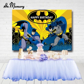 

InMemory Batman Theme Backdrops For Photo Studio Yellow Blue Building Boys Birthday Party Photography Backgrounds 7x5ft Custom
