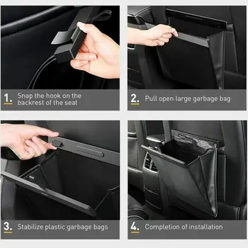 

Leather Garbage Bin Trash Waterproof Auto Garbage Bin Back Organizer Bag