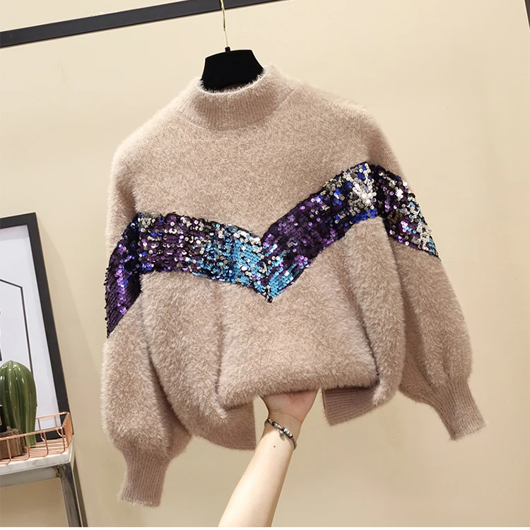 RICININA, зимний женский свитер, кашемировый вязаный джемпер, Весенняя водолазка, пэчворк, с блестками, Рождественский свитер для женщин, элегантный
